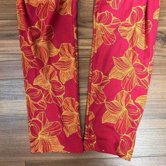 LuLaRoe Leggings Womens Medium Red Orange Floral Print Buttery Soft Stretch - Picture 4 of 7